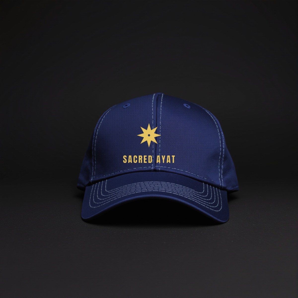 Sacred Ayat Medallion Cap — gold 8-point star on midnight blue